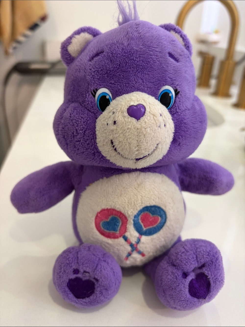 Care Bears Purple Plush with Heart Lollipop Belly Badge